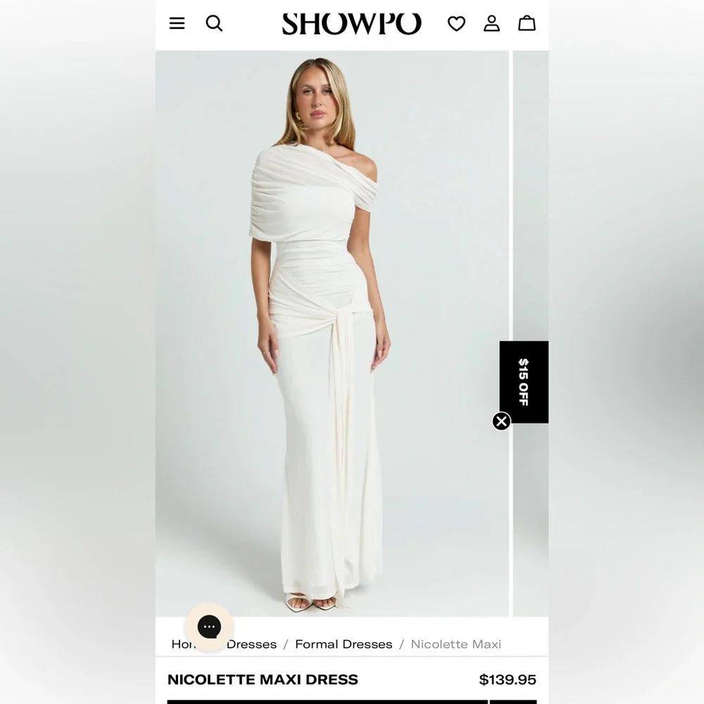 Showpo One Shoulder Cream Maxi Dress